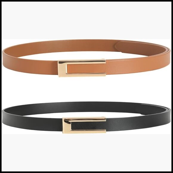 Genuine Leather Skinny Belt with Gold Buckle for Dresses Jeans main image 7